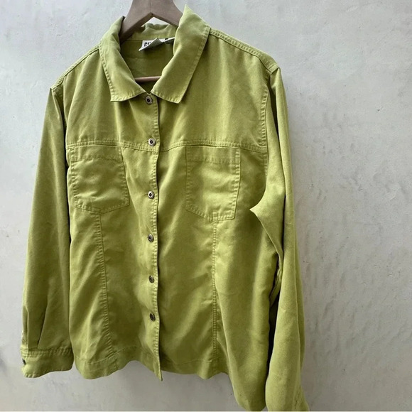 VTG Chico’s || Lemongrass Shacket Micro Suede Chore Top Sz 3 (XL) 90s Boho - Picture 6 of 6